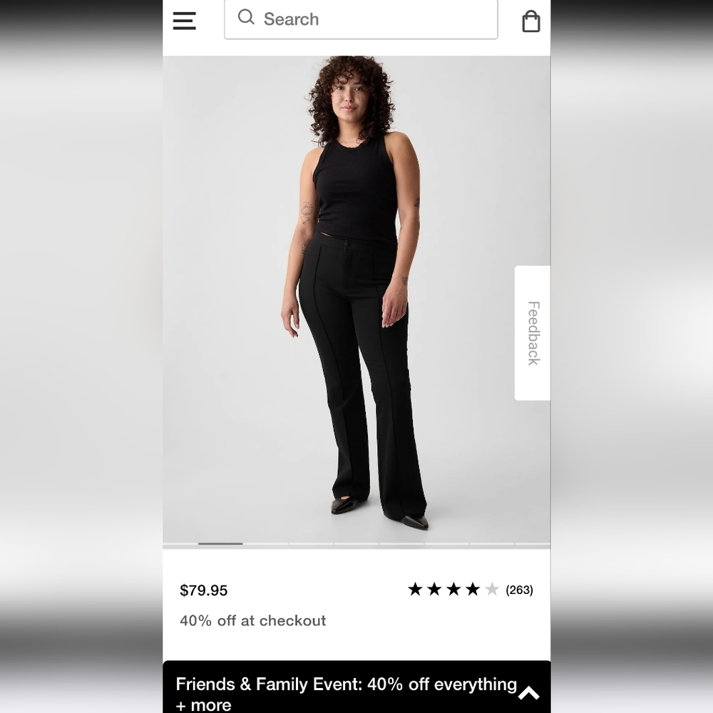 GAP High Rise Black Stretch Flare Pleated Trousers SZ 8